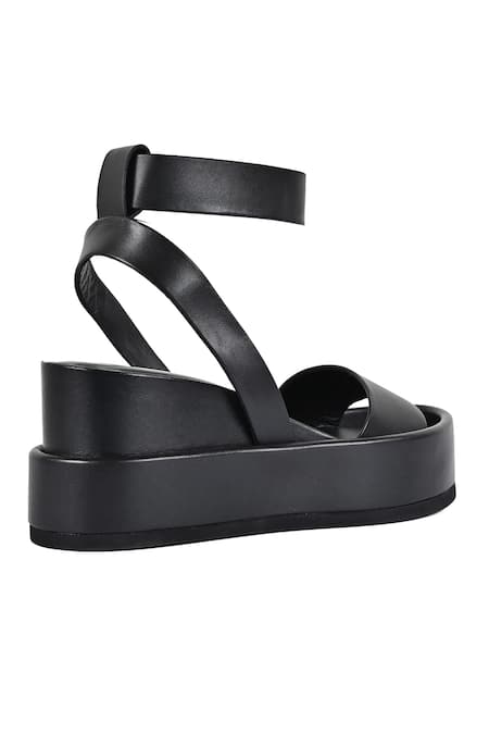 Jvam_Black Minimalist Wedge Sandals_Online_at_Aza_Fashions