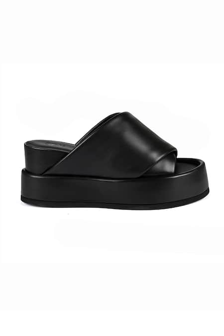 Jvam_Black Padded Cross-strap Wedge Sandals _Online_at_Aza_Fashions