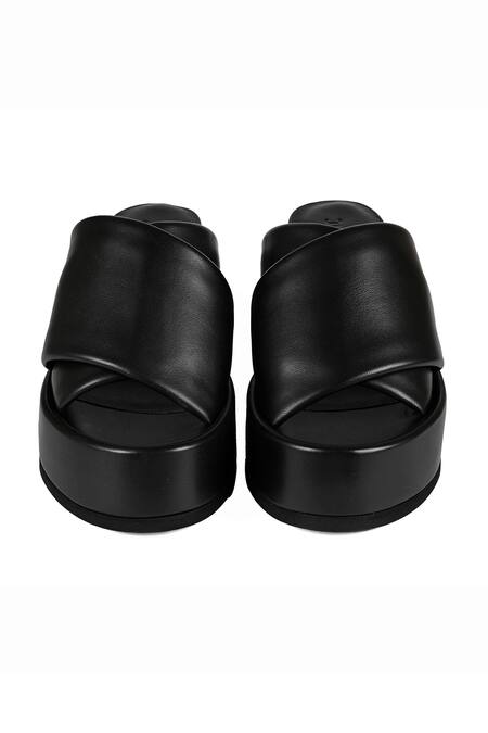 Shop_Jvam_Black Padded Cross-strap Wedge Sandals _at_Aza_Fashions