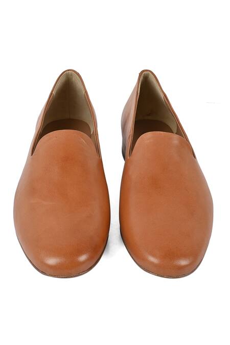 Shop_Jvam_Tan Leather Slip-on Shoes_at_Aza_Fashions