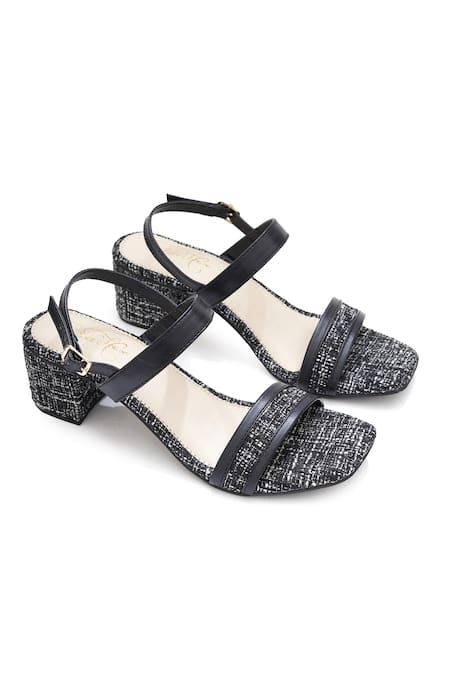 Sole House_Black Classic Tweed Block Heels _at_Aza_Fashions