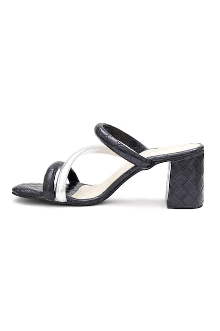 Sole House_Black Quilted And Silver Block Heels _Online_at_Aza_Fashions