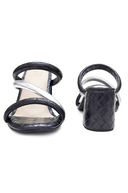 Buy_Sole House_Black Quilted And Silver Block Heels _Online_at_Aza_Fashions