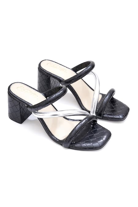 Shop_Sole House_Black Quilted And Silver Block Heels _Online_at_Aza_Fashions