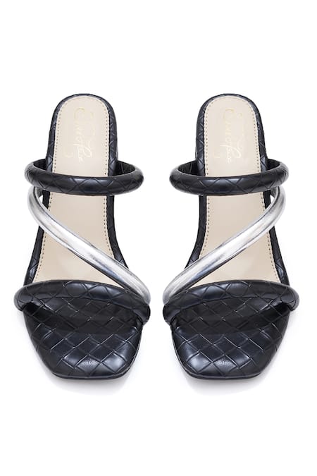Sole House_Black Quilted And Silver Block Heels _at_Aza_Fashions