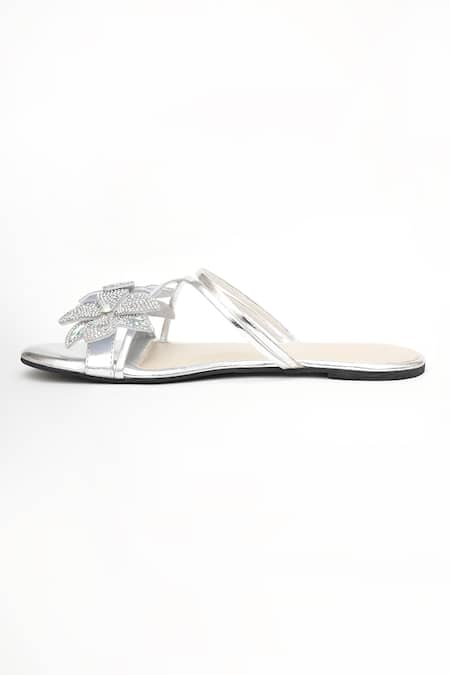 Sole House_Silver Crystal Floral Flats _Online_at_Aza_Fashions