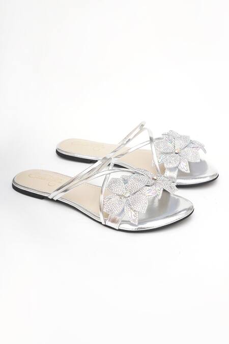 Shop_Sole House_Silver Crystal Floral Flats _Online_at_Aza_Fashions