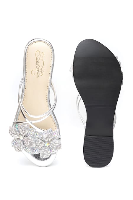 Shop_Sole House_Silver Crystal Floral Flats _at_Aza_Fashions