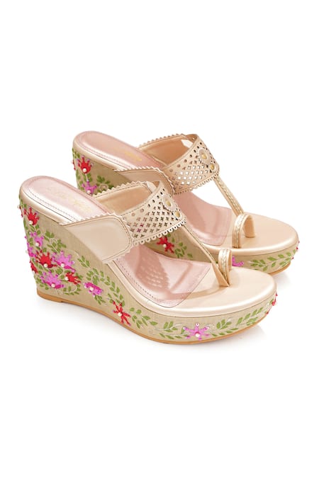 Sole House_Multi Color Embroidery, Beads Floral Wedge Sandals _Online_at_Aza_Fashions
