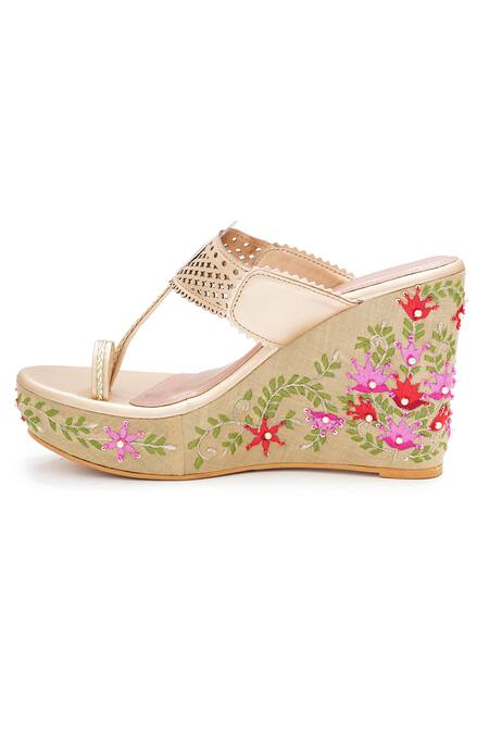 Buy_Sole House_Multi Color Embroidery, Beads Floral Wedge Sandals _Online_at_Aza_Fashions
