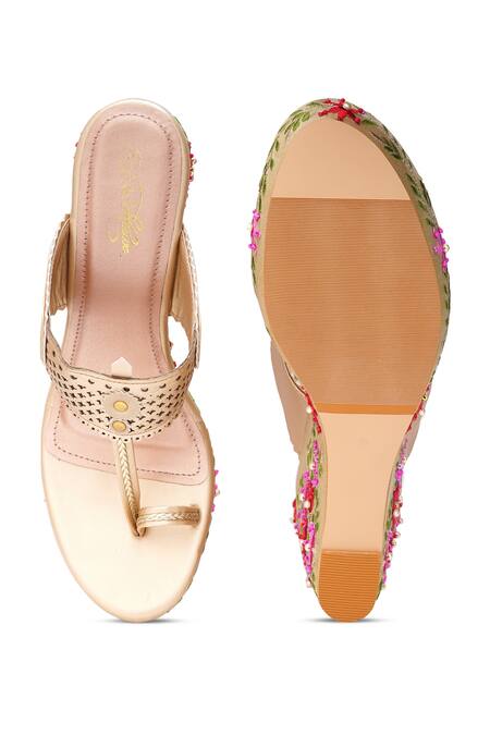 Shop_Sole House_Multi Color Embroidery, Beads Floral Wedge Sandals _at_Aza_Fashions