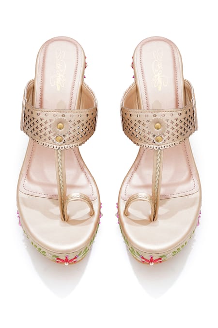 Sole House_Multi Color Embroidery, Beads Floral Wedge Sandals _at_Aza_Fashions