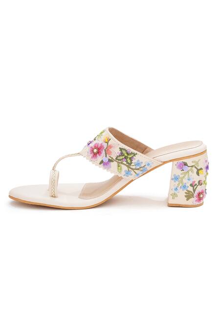 Sole House_Multi Color Embroidery Floral Block Heels _Online_at_Aza_Fashions
