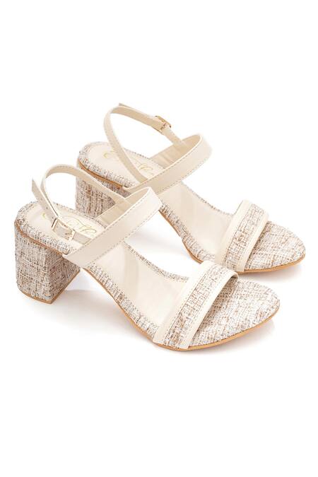 Sole House_Cream Ivory Tweed Textured Block Heel Sandals _Online_at_Aza_Fashions