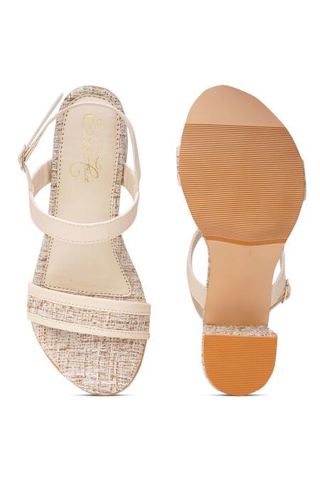 Shop_Sole House_Cream Ivory Tweed Textured Block Heel Sandals _at_Aza_Fashions