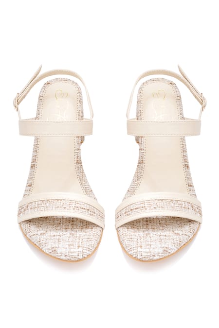 Sole House_Cream Ivory Tweed Textured Block Heel Sandals _at_Aza_Fashions