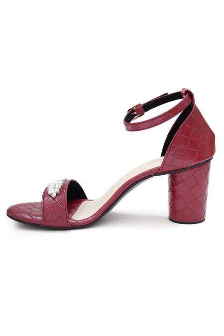 Sole House_Maroon Crystals Glam Block Heel Sandals _Online_at_Aza_Fashions