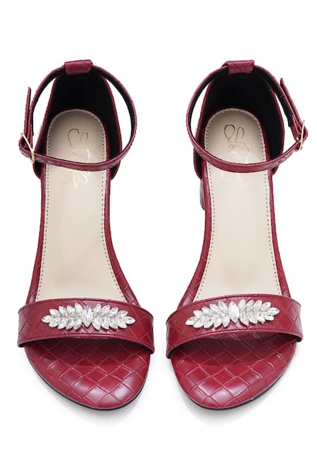 Buy_Sole House_Maroon Crystals Glam Block Heel Sandals _Online_at_Aza_Fashions