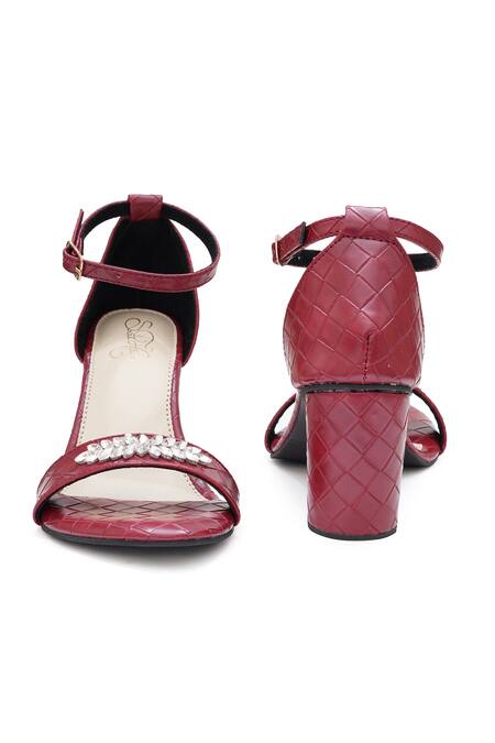 Shop_Sole House_Maroon Crystals Glam Block Heel Sandals _Online_at_Aza_Fashions