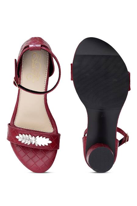 Shop_Sole House_Maroon Crystals Glam Block Heel Sandals _at_Aza_Fashions