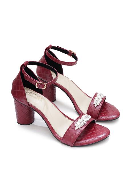 Sole House_Maroon Crystals Glam Block Heel Sandals _at_Aza_Fashions