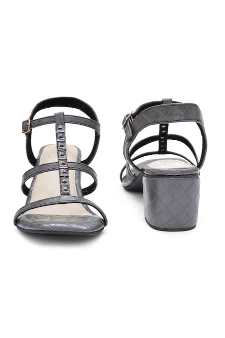 Buy_Sole House_Gray Studs Elegant Block Heel Sandals _Online_at_Aza_Fashions