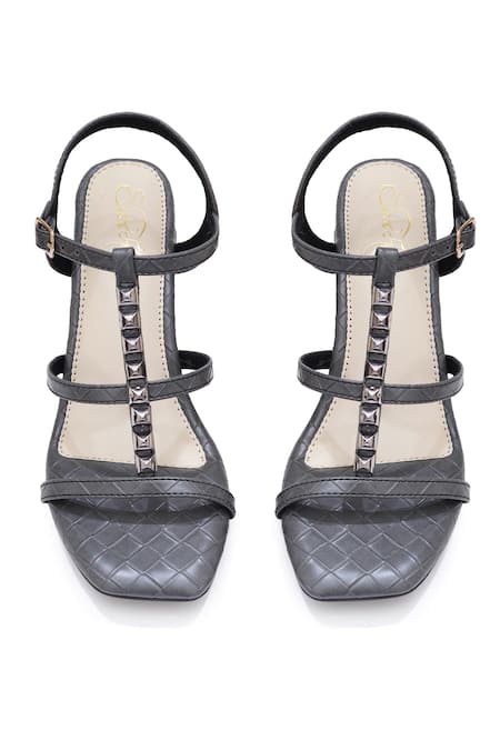 Shop_Sole House_Gray Studs Elegant Block Heel Sandals _Online_at_Aza_Fashions