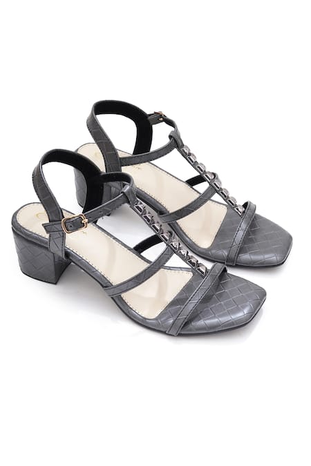 Sole House_Gray Studs Elegant Block Heel Sandals _at_Aza_Fashions