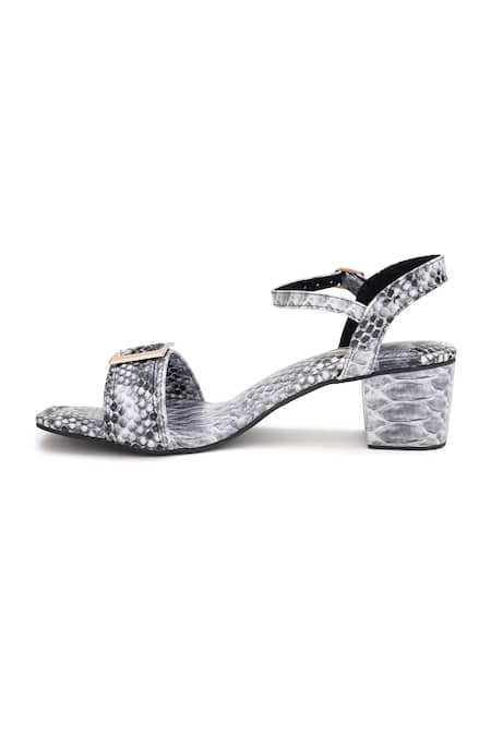 Sole House_Gray Buckles Python Chic Block Heels _Online_at_Aza_Fashions