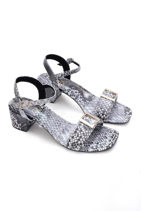 Shop_Sole House_Gray Buckles Python Chic Block Heels _Online_at_Aza_Fashions