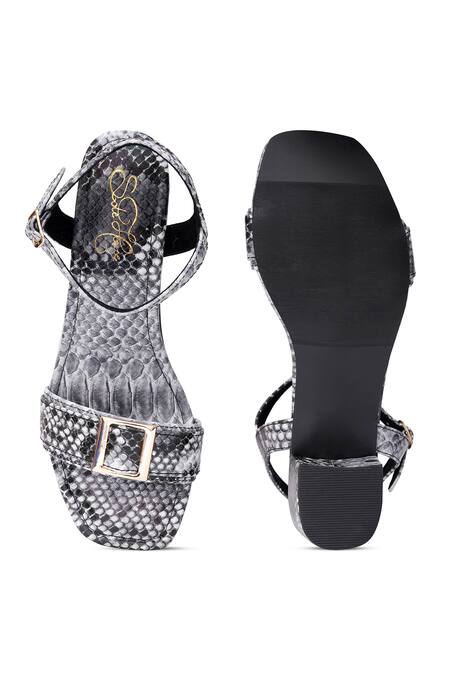 Shop_Sole House_Gray Buckles Python Chic Block Heels _at_Aza_Fashions