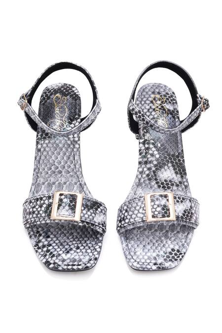 Sole House_Gray Buckles Python Chic Block Heels _at_Aza_Fashions