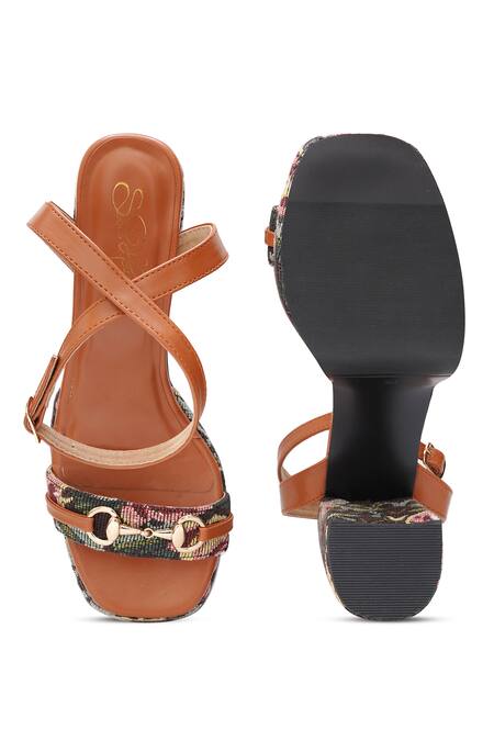 Shop_Sole House_Multi Color Buckles Floral Tapestry Block Heel Sandals _at_Aza_Fashions