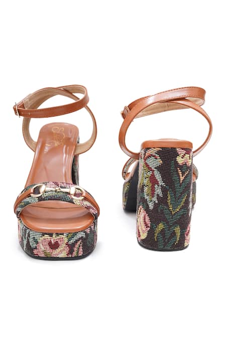 Shop_Sole House_Multi Color Buckles Floral Tapestry Block Heel Sandals _Online_at_Aza_Fashions