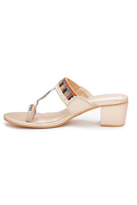 Sole House_Gold Beads Geometric Kolapuri Heels _Online_at_Aza_Fashions