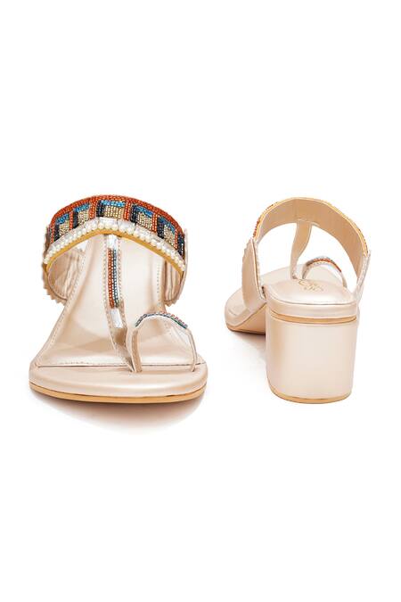 Buy_Sole House_Gold Beads Geometric Kolapuri Heels _Online_at_Aza_Fashions