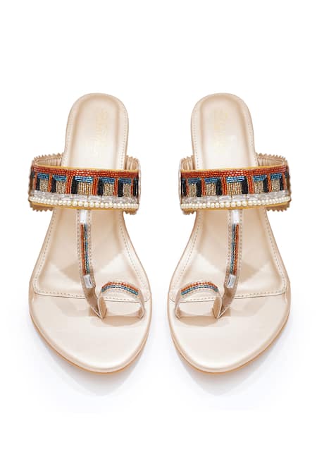 Shop_Sole House_Gold Beads Geometric Kolapuri Heels _Online_at_Aza_Fashions