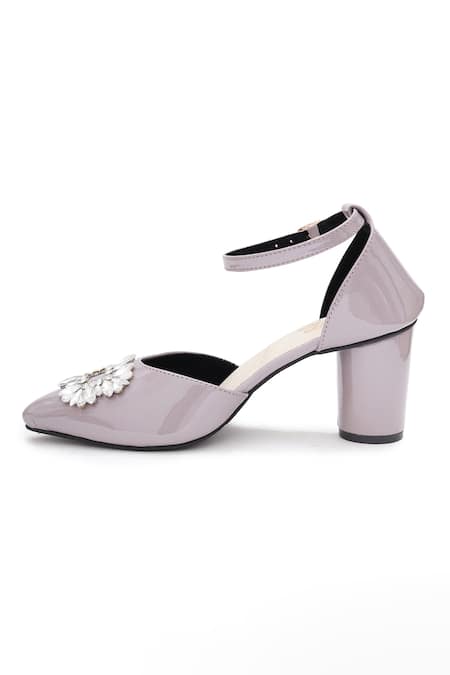 Sole House_Gray Brooches Diva Luxe Block Heel Shoes _Online_at_Aza_Fashions