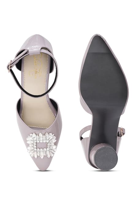 Shop_Sole House_Gray Brooches Diva Luxe Block Heel Shoes _at_Aza_Fashions