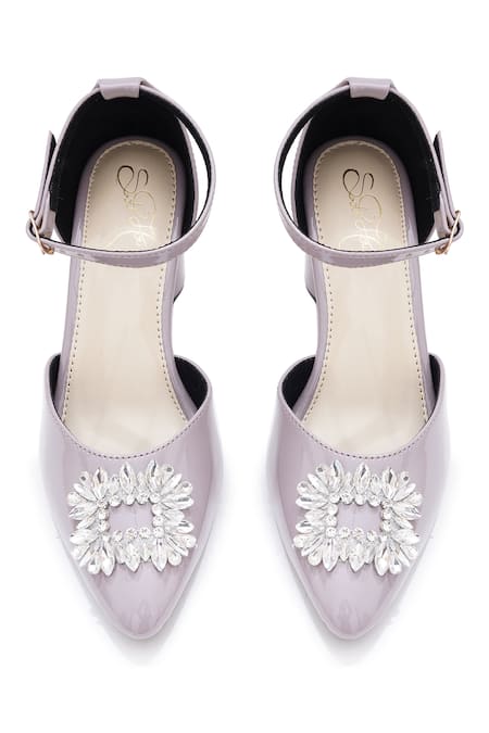 Sole House_Gray Brooches Diva Luxe Block Heel Shoes _at_Aza_Fashions