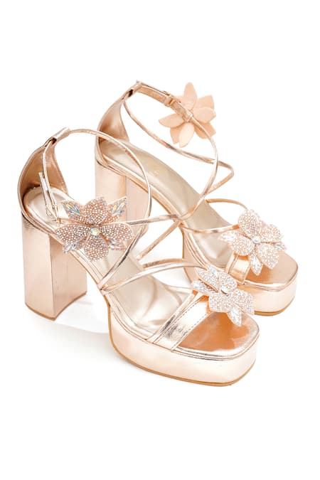 Shop_Sole House_Rose Gold Block Heel Sandals _Online_at_Aza_Fashions