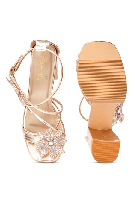 Shop_Sole House_Rose Gold Block Heel Sandals _at_Aza_Fashions