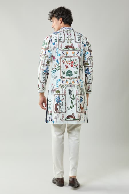 Taroob Printed Cotton Silk Kurta Pajama Set 