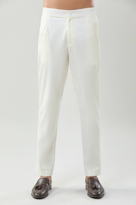 Shop_Taroob_White Cotton, Silk Printed Mughal Shikar-dar Kurta Set _Online_at_Aza_Fashions