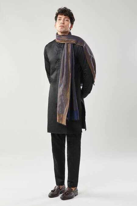 Buy_Taroob_Navy Wool Zari Stole_Online_at_Aza_Fashions