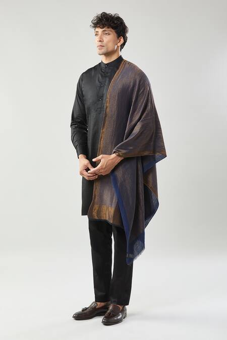 Taroob_Navy Wool Zari Stole_at_Aza_Fashions