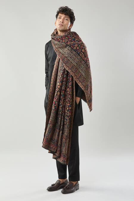 Buy_Taroob_Black Kashmiri Kaani Woollen Shawl_Online_at_Aza_Fashions