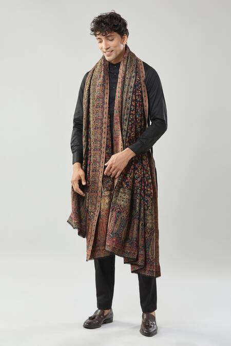 Shop_Taroob_Black Kashmiri Kaani Woollen Shawl_Online_at_Aza_Fashions