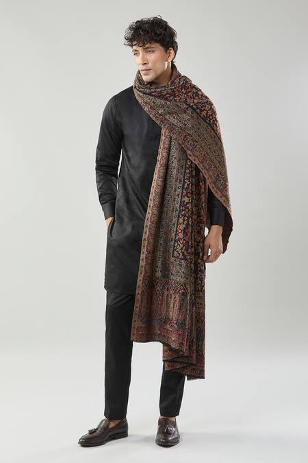 Taroob_Black Kashmiri Kaani Woollen Shawl_at_Aza_Fashions