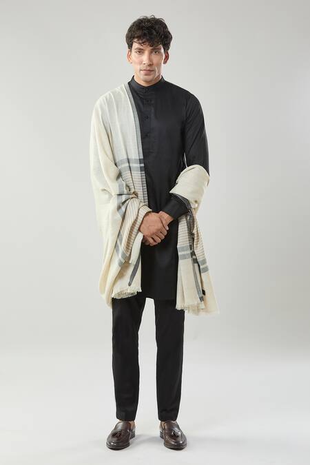 Buy Taroob Ivory Checkered Wool Shawl Online at Aza Fashions Buy_Taroob_Ivory Checkered Wool Shawl_Online_at_Aza_Fashions